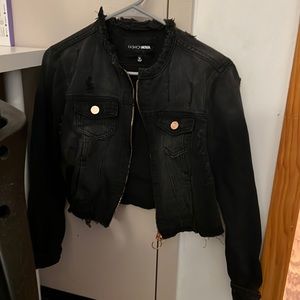 Cropped Distressed Fashion Nova Black Denim Jacket